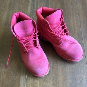 Size 2 Timberland hot pink leather lace up boots